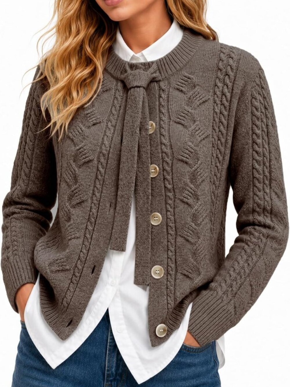 Cozy Women's Wool Cable Knit Cardigan Sweater with Buttons - Perfect for Fall